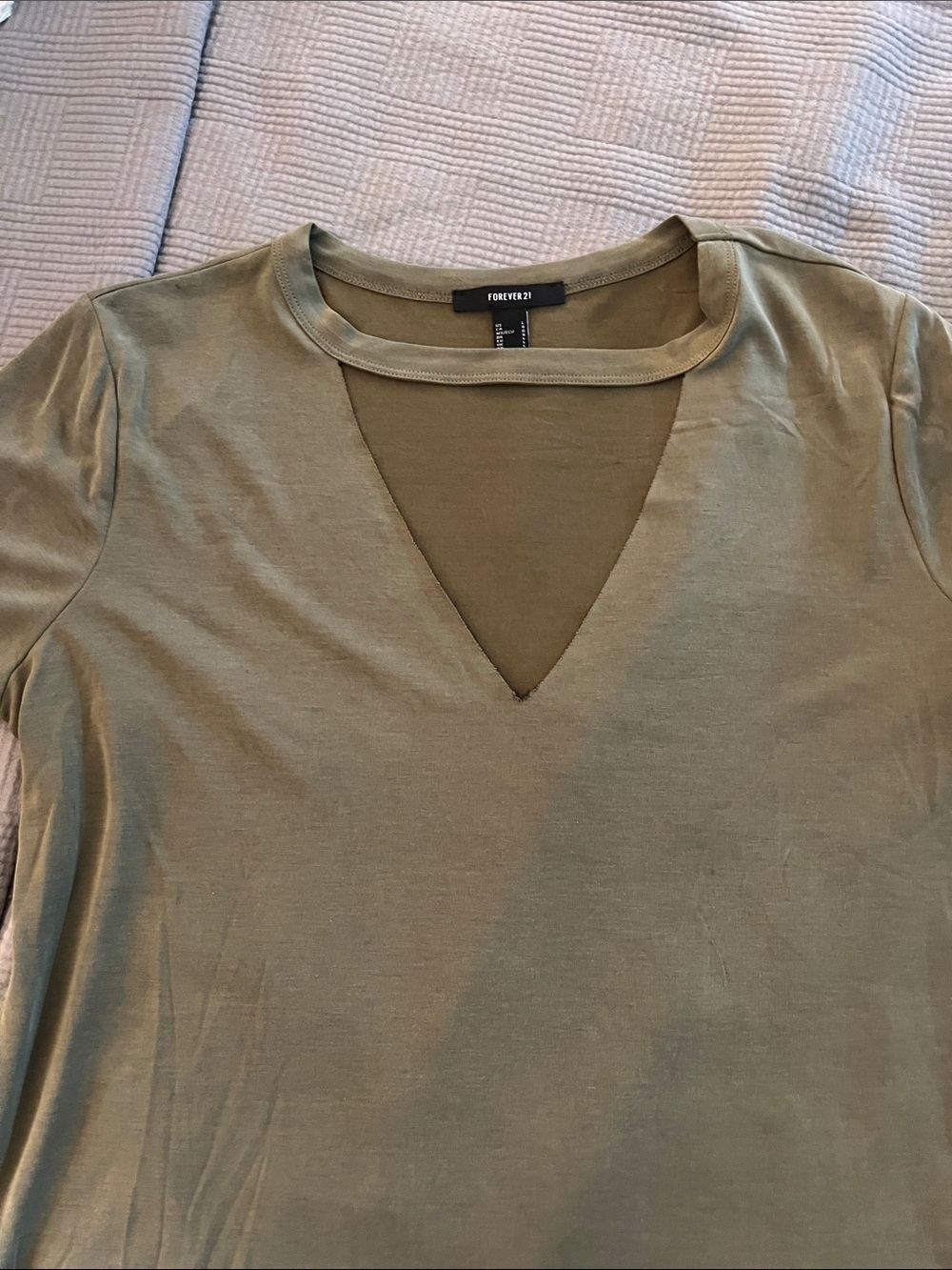 Forever 21 Olive Green Long Sleeve V-Cut Women's Top